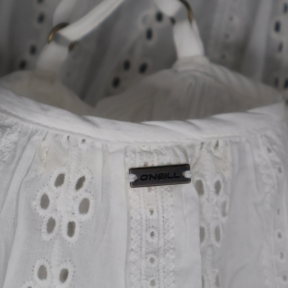 O'Neill Eyelet Mini Dress Womens Medium White Boho Tiered Resor Swim Cover NWT - Picture 6 of 13